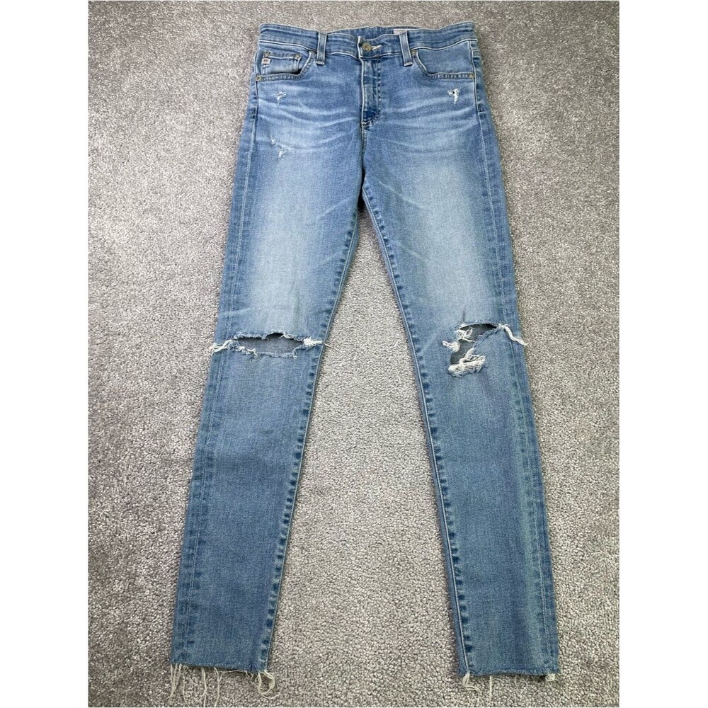 AG Adriano Goldschmied The Farrah Skinny Ankle Distressed Raw Hem Jeans 27R